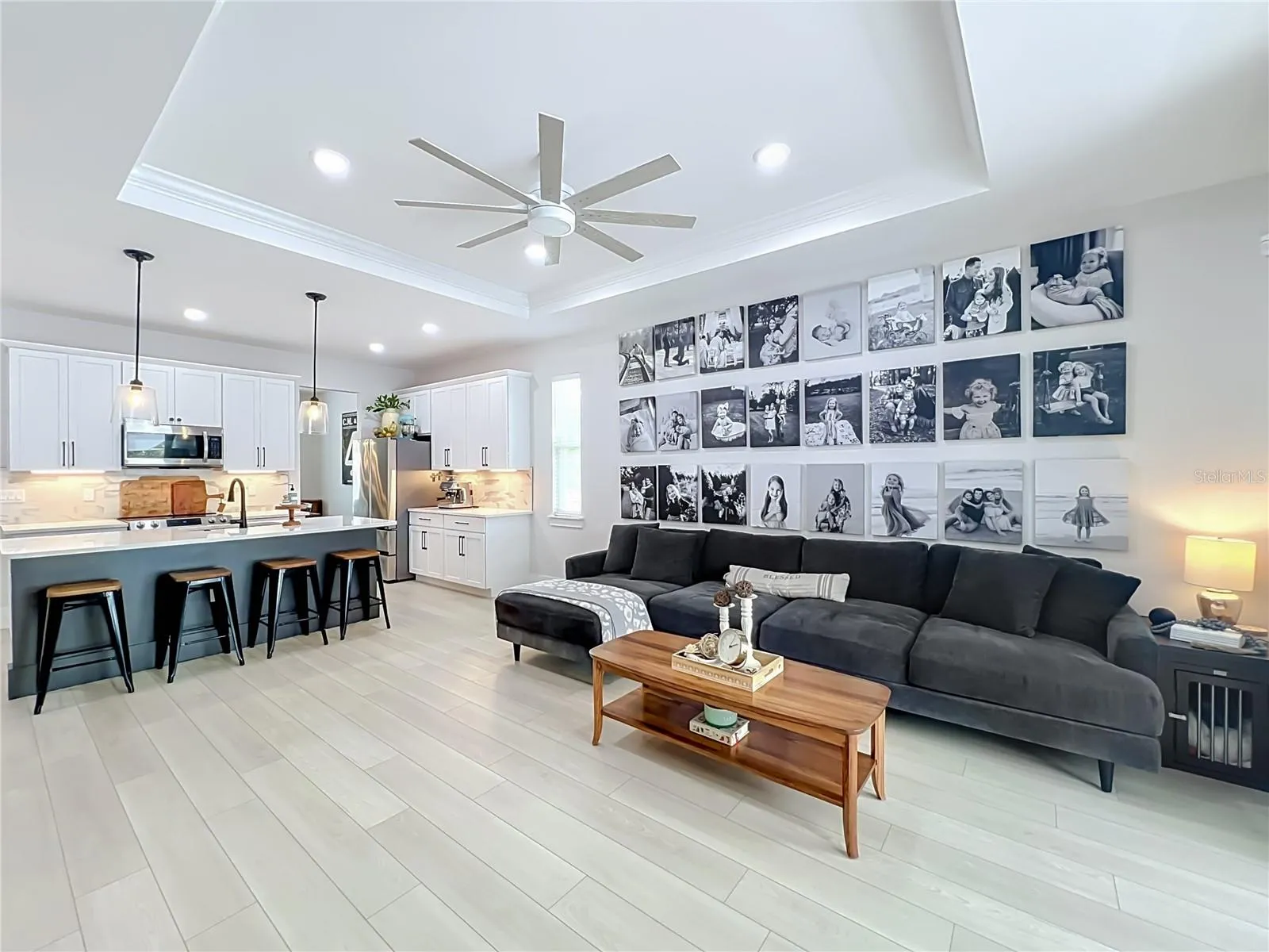 High end, vinyl, wood plank flooring and trey ceilings.