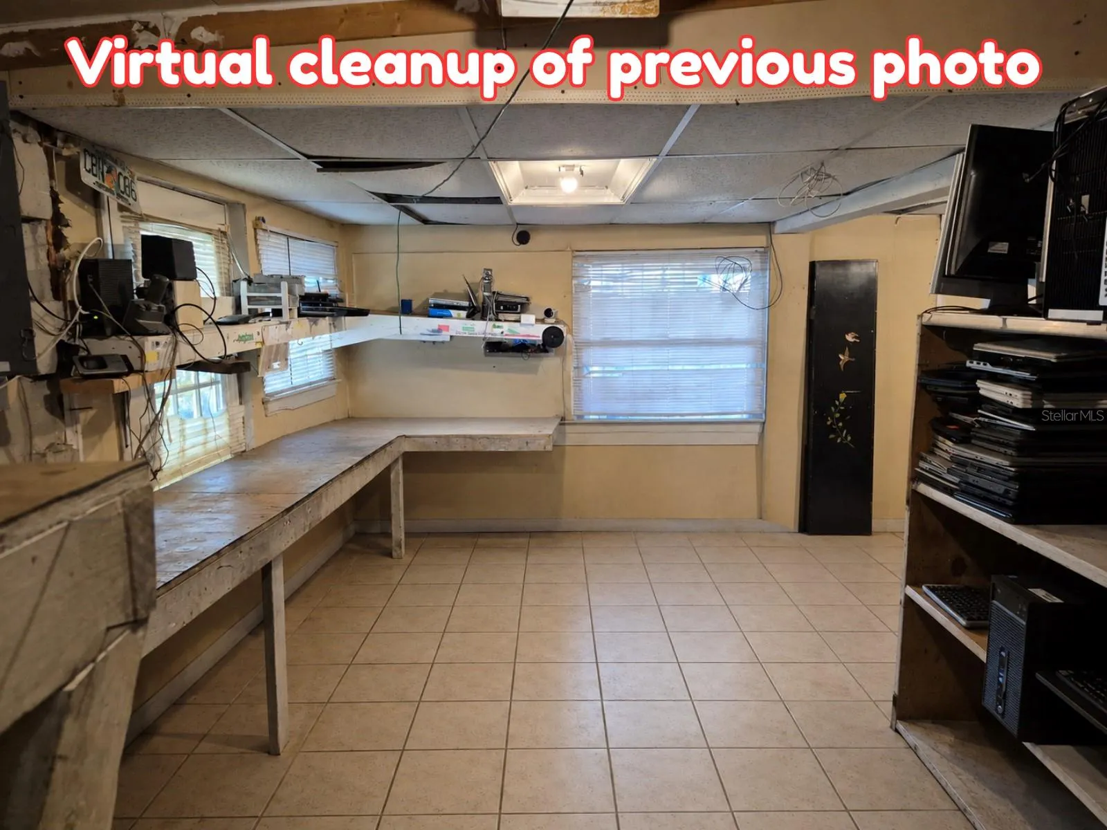 Work area of shop virtually cleaned up to show potential.