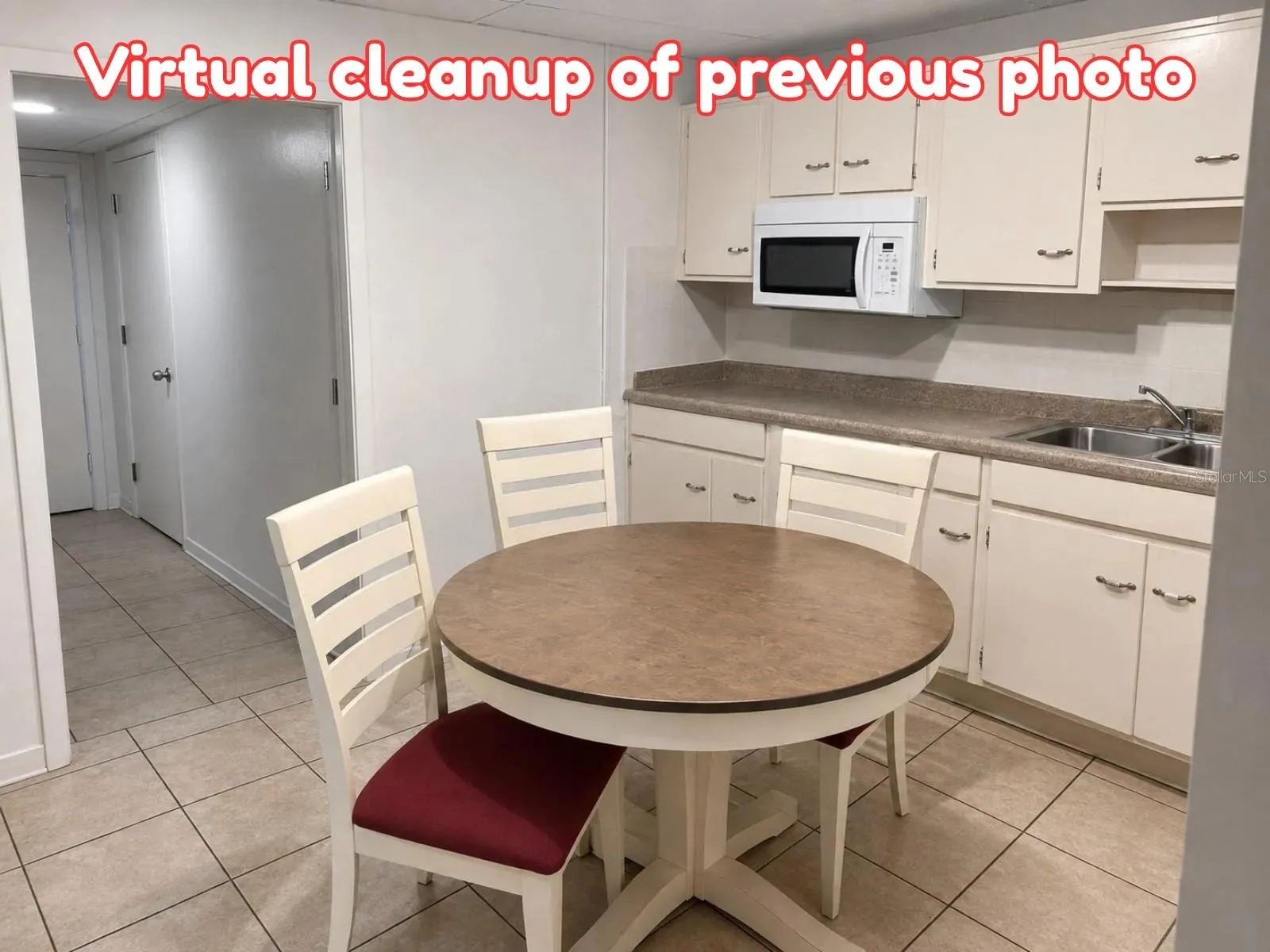 Kitchen, counter virtually cleared.
