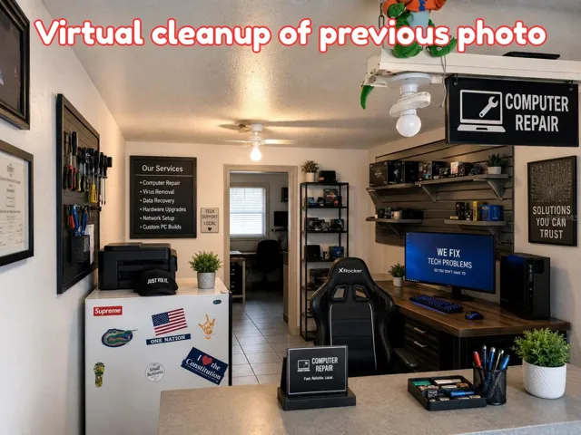 Front counter of shop, virtually tidied up to show potential.