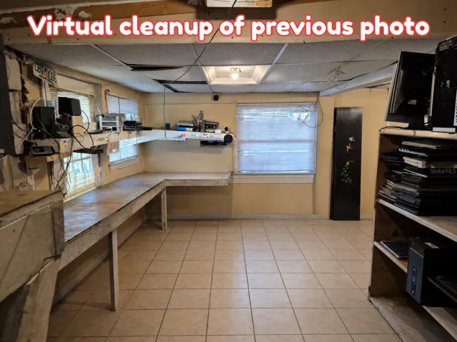 Work area of shop virtually cleaned up to show potential.