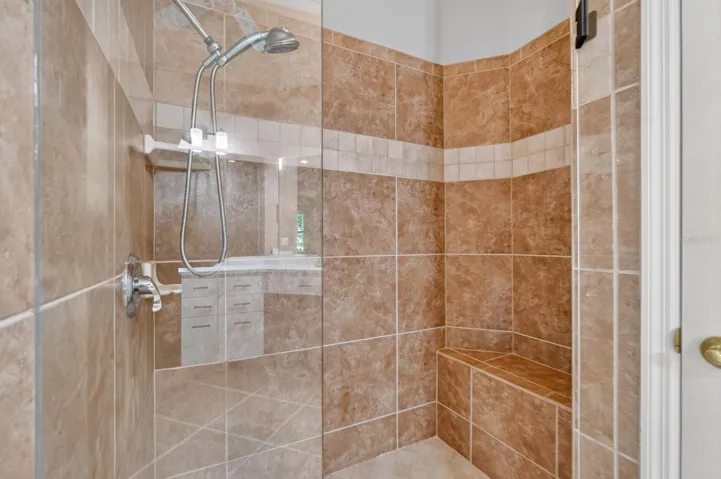 Primary shower with tile seat