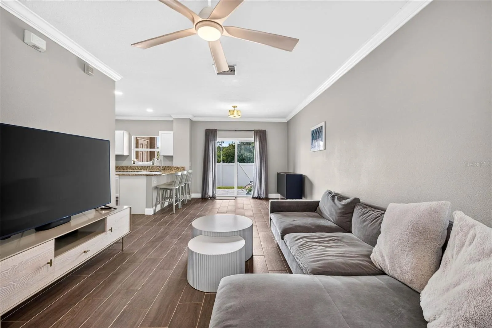 Overhead lighting and fan