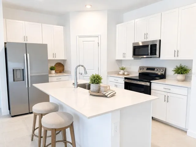 Kitchen (extra coffee/tea bar counter near refrigerator).