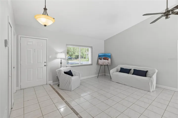 Front entrance with step down to the living space
