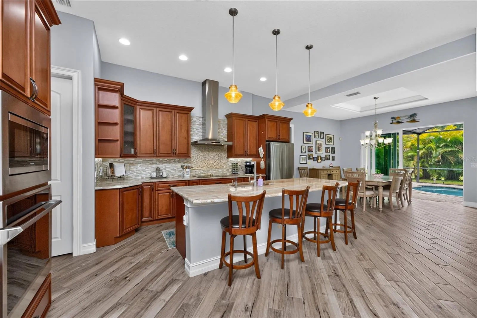 Rich wood cabinetry