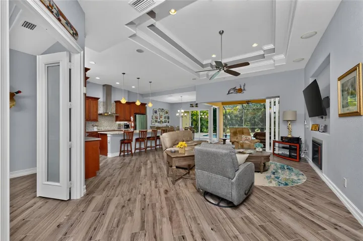 Office on left - great room with double tray ceiling