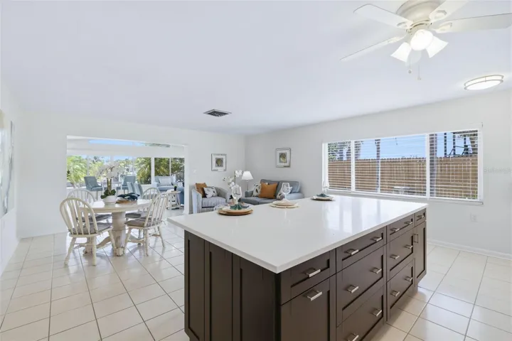 Kitchen View into Dining and Living Area