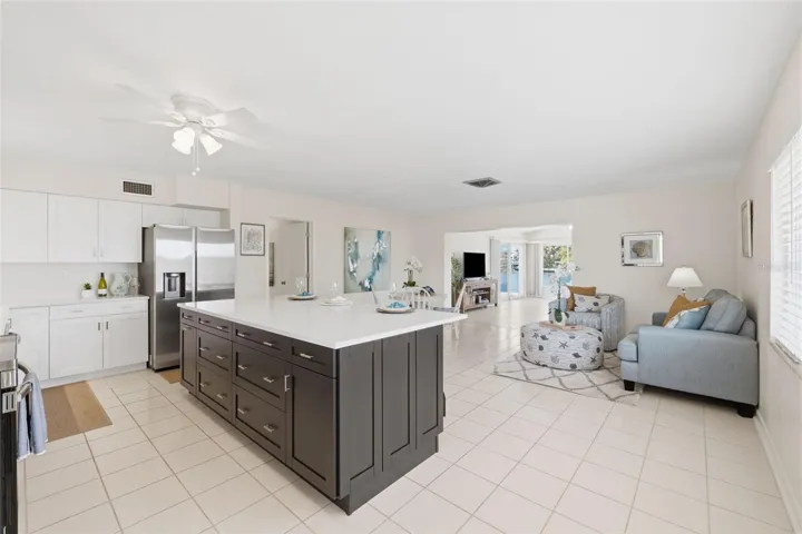 Kitchen View into Dining and Living Area