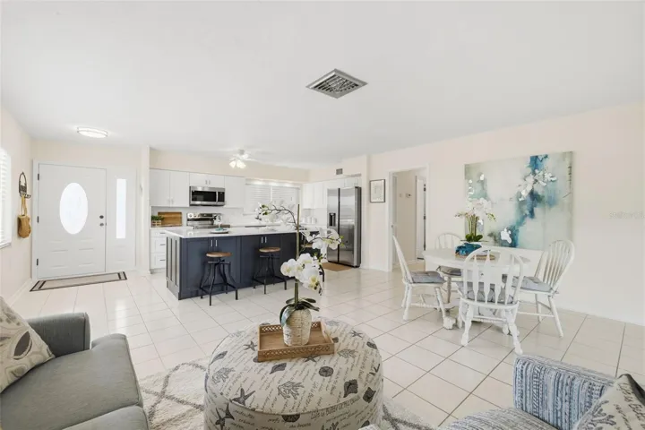 Kitchen and petite living area