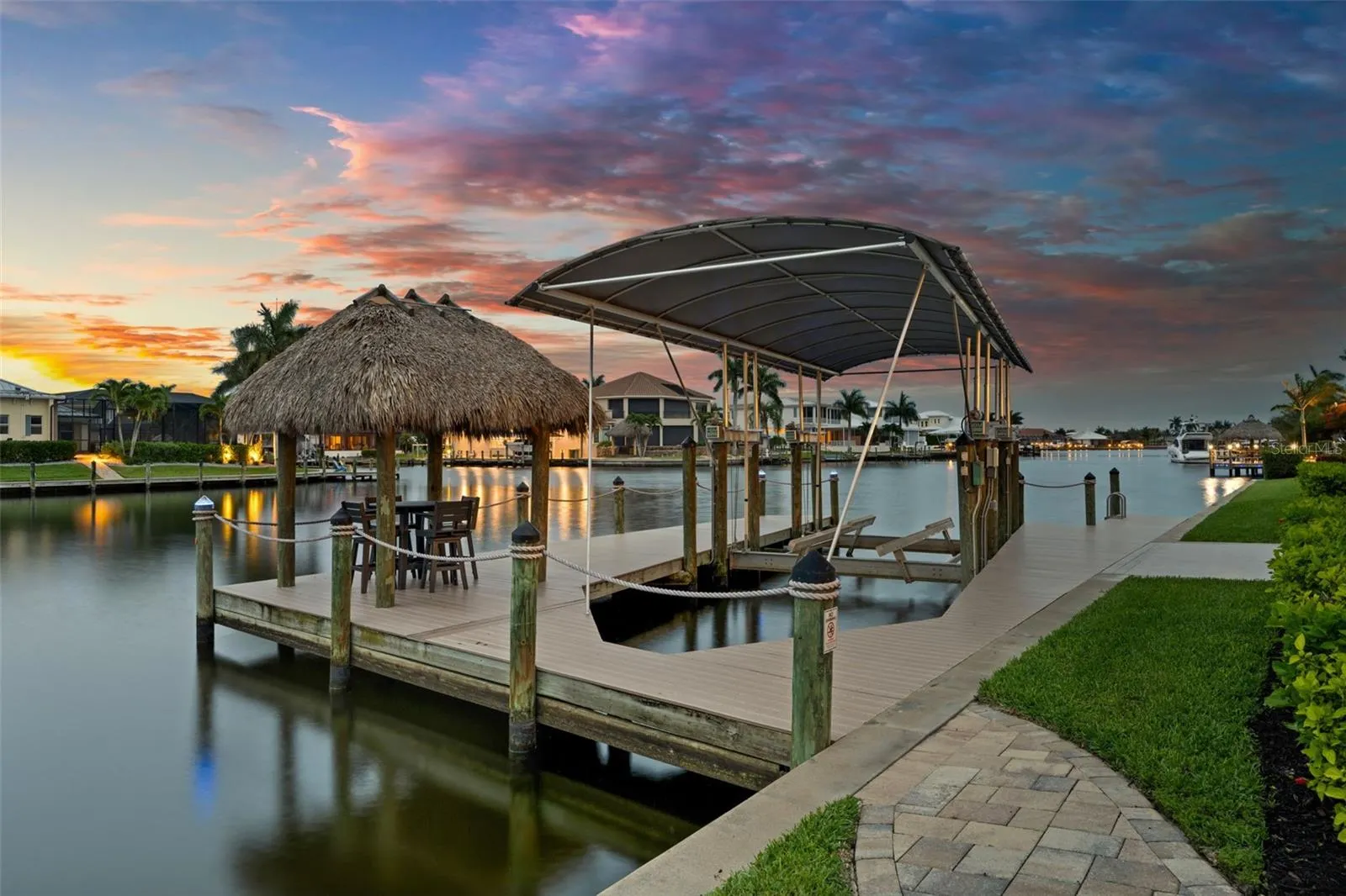 Dock, lift and canal in the evening