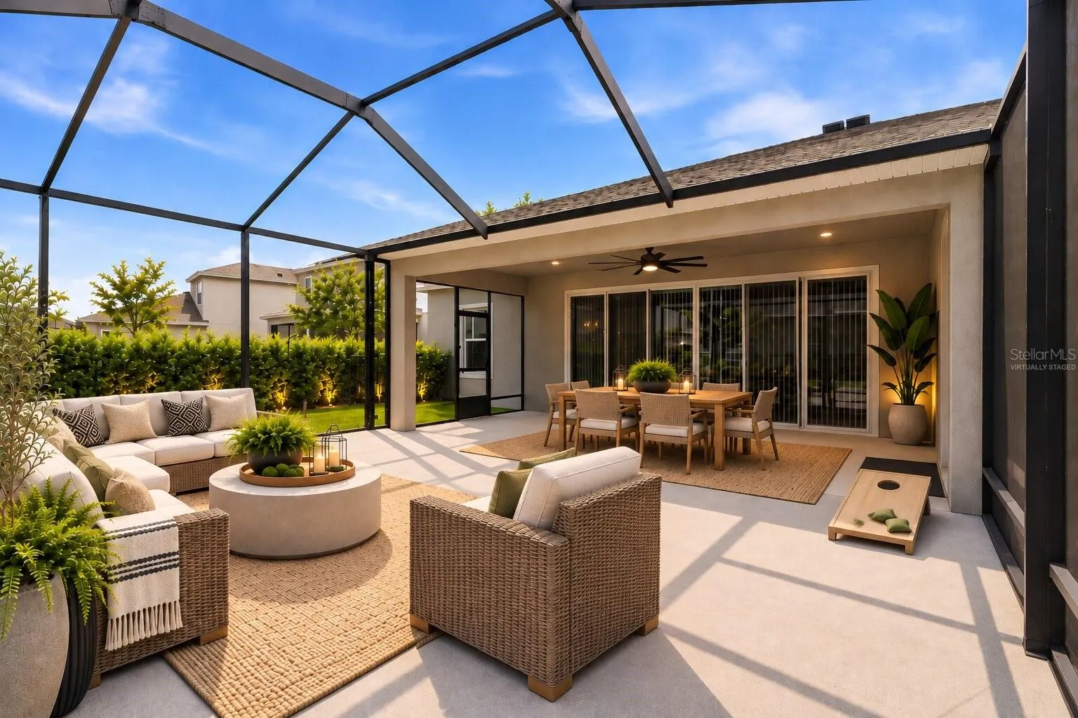 Virtually Staged Image (with hedges for privacy)