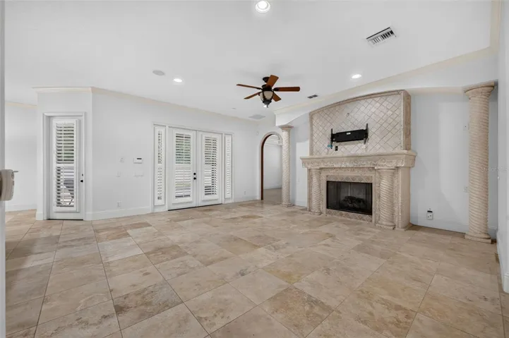Family Room with high ceilings