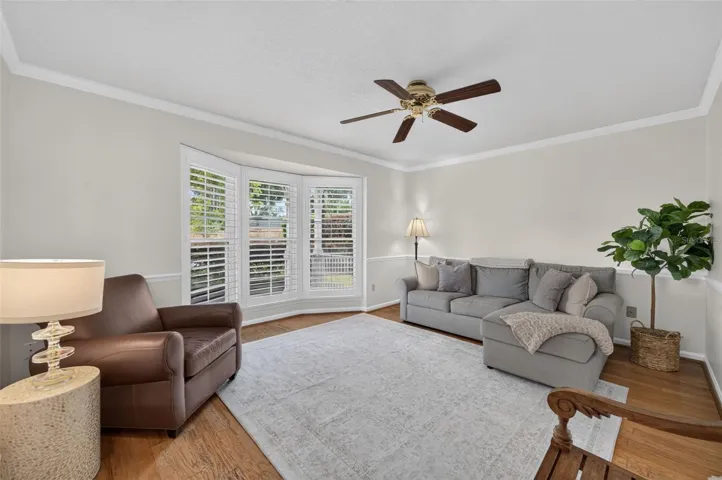 Cozy living room with a bay window