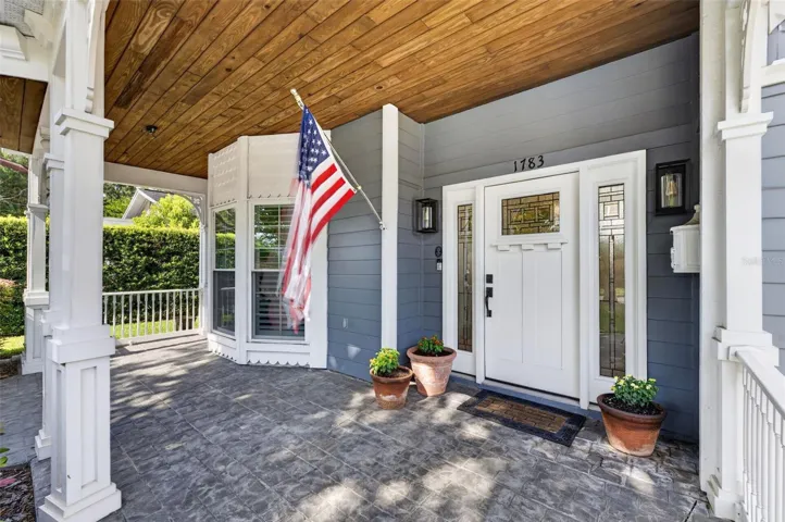 Front porch featuring a tongue and groove ceiling