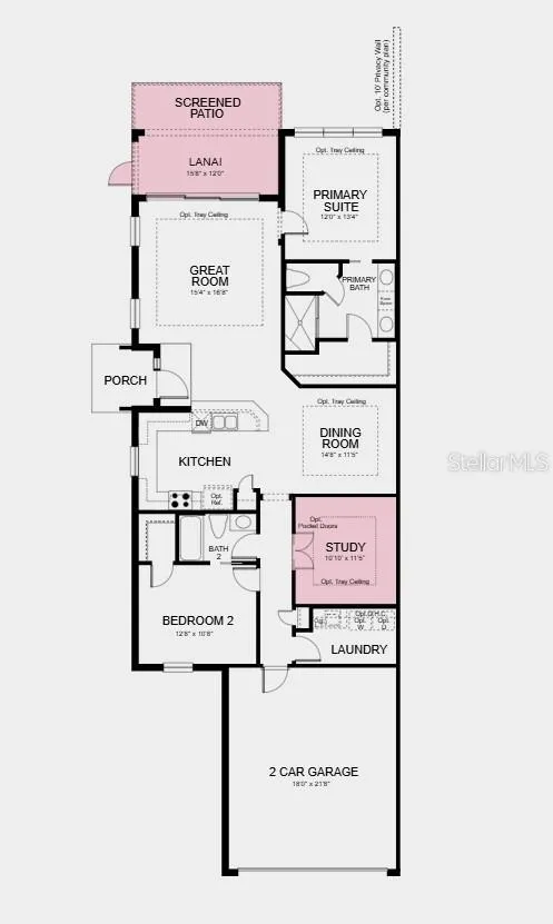 Floor Plan ~ Additional Highlights Include: tray ceiling package, double pocket doors into the study, 8ft interior doors, extended screened patio with pavers, and impact windows throughout the whole house