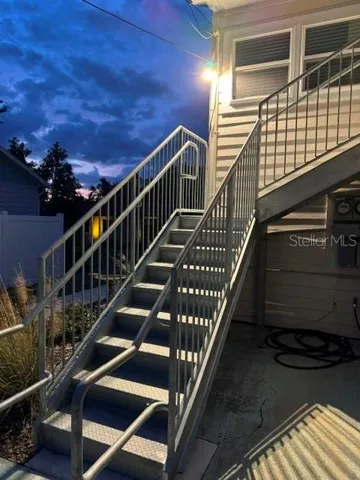 Motion sensor lighted  staircase at night