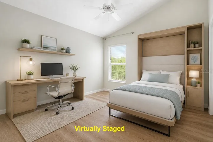 Virtually Staged 2nd Guest bedroom office and bed