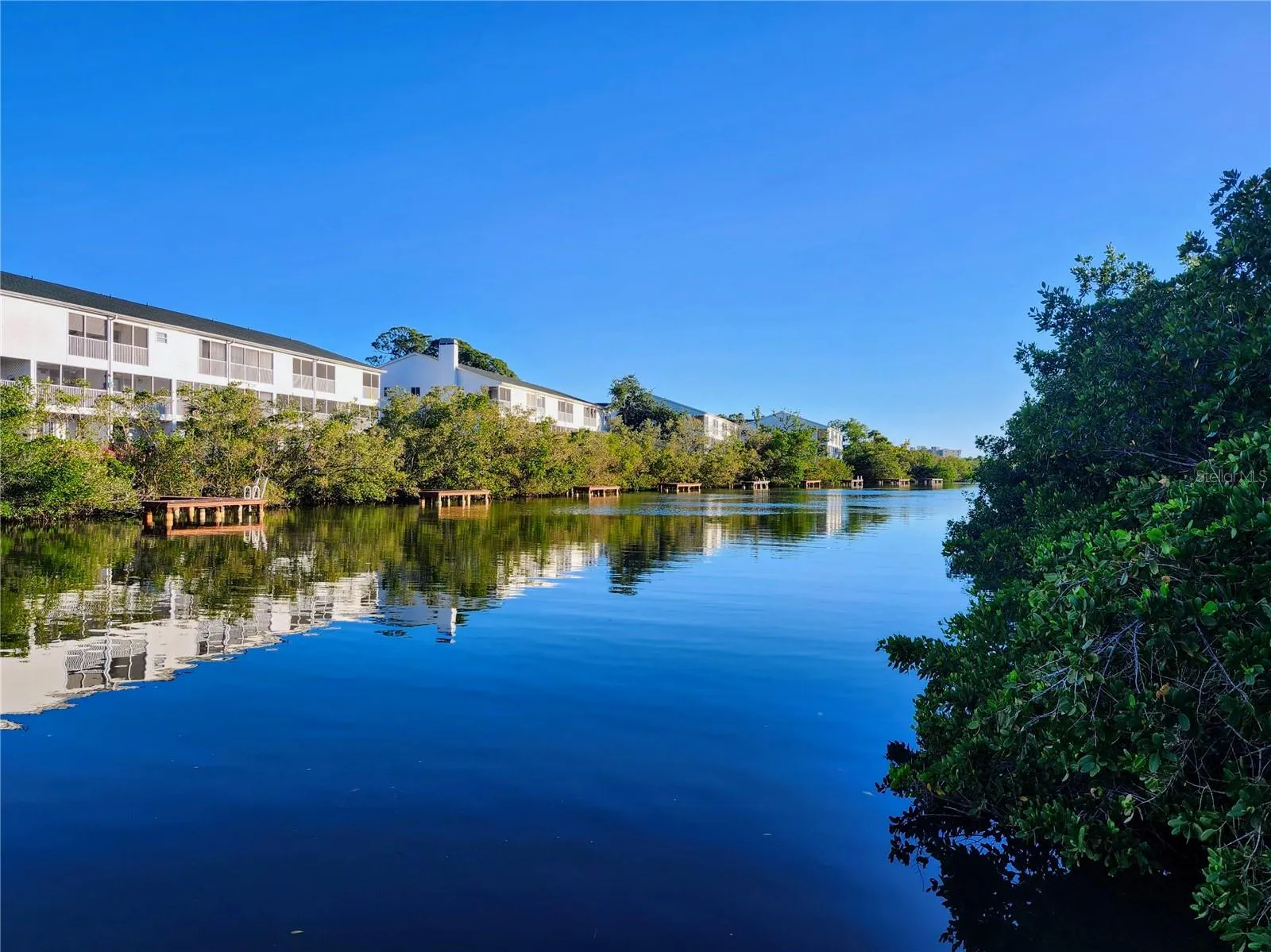 Waterfront community with several boat docks