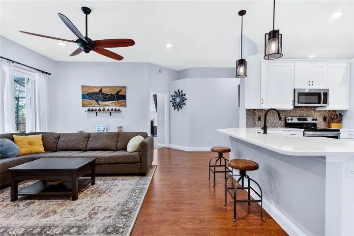 kitchen opens to family room