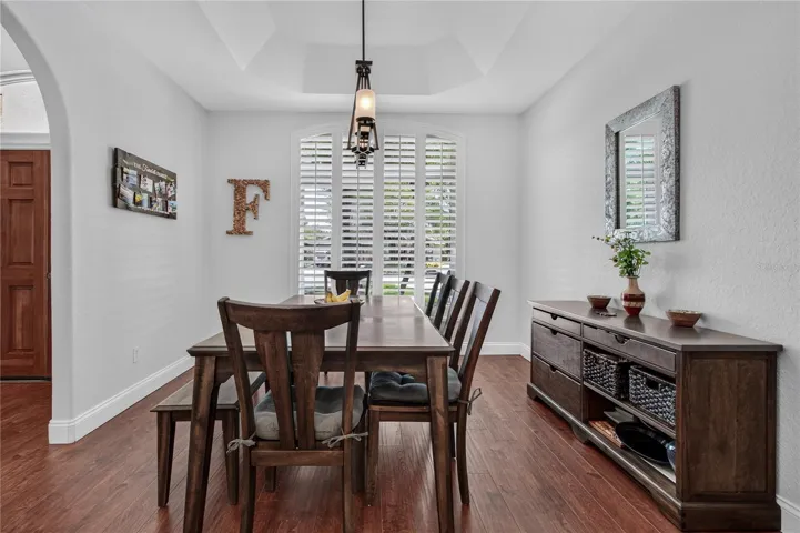 large dining room, plantation shutters, new windows