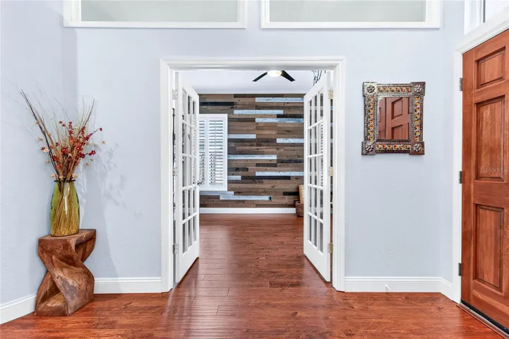 front door to foyer, rt into study & left into dining