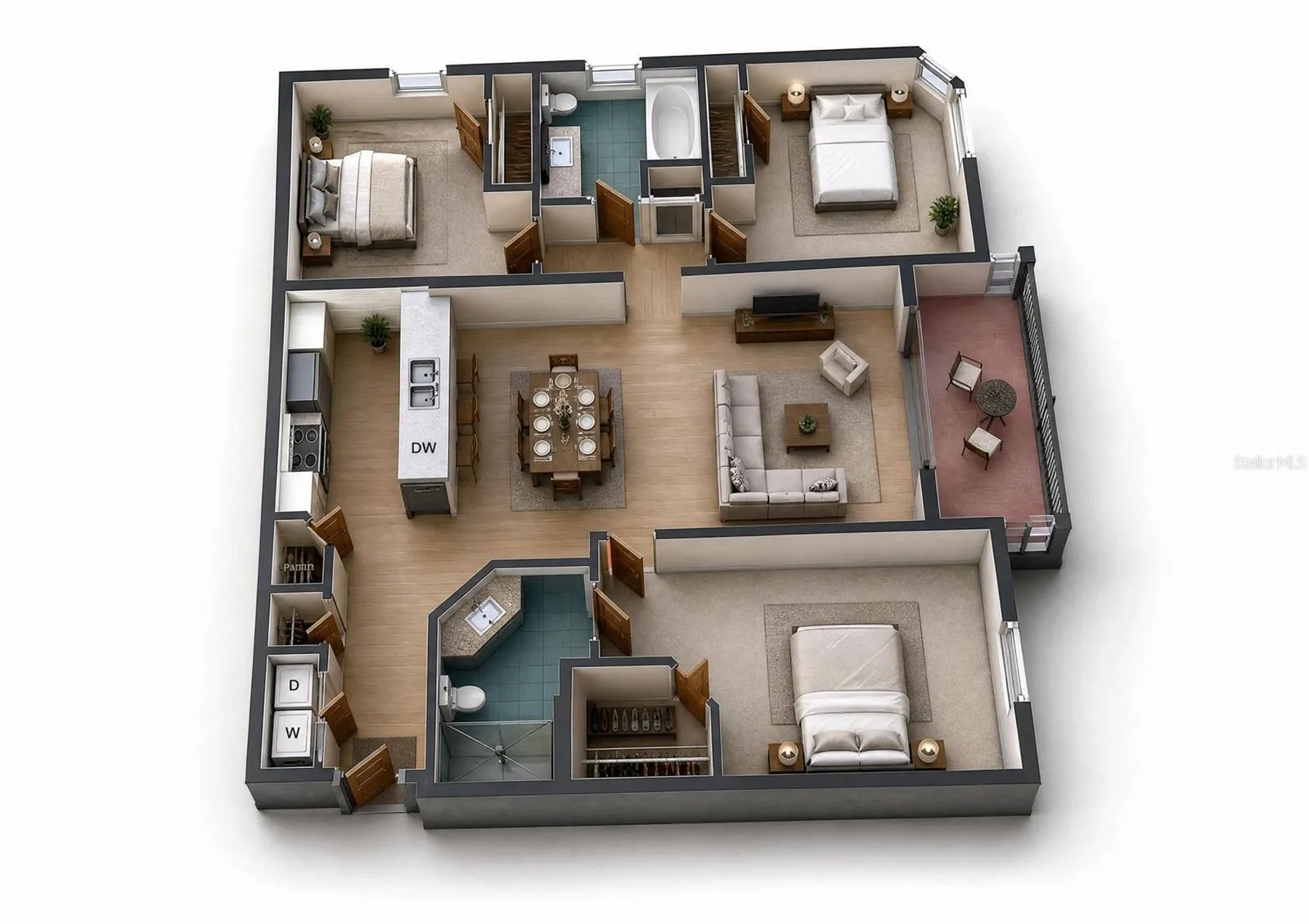 Floor plan with virtual furniture