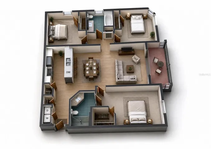 Floor plan with virtual furniture
