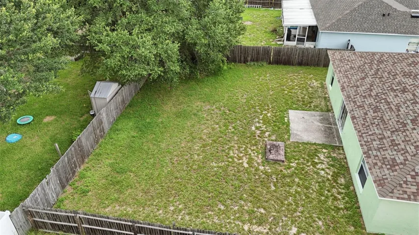 Aerial of backyard, fenced