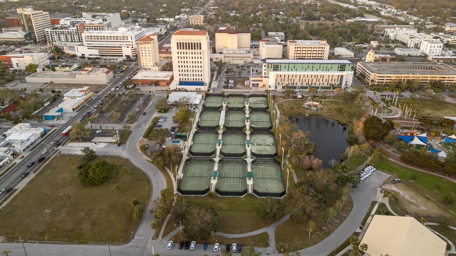 Twelve soft tennis courts at the Payne Park Tennis Center.