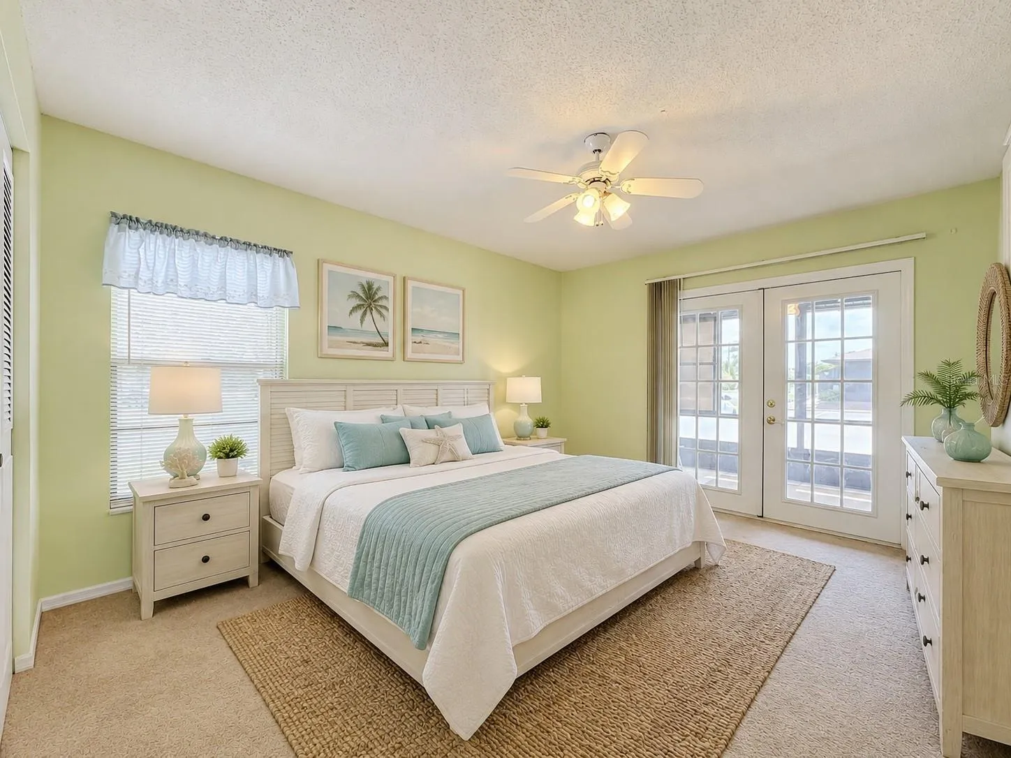 Second bedroom with lanai access. virtual staged