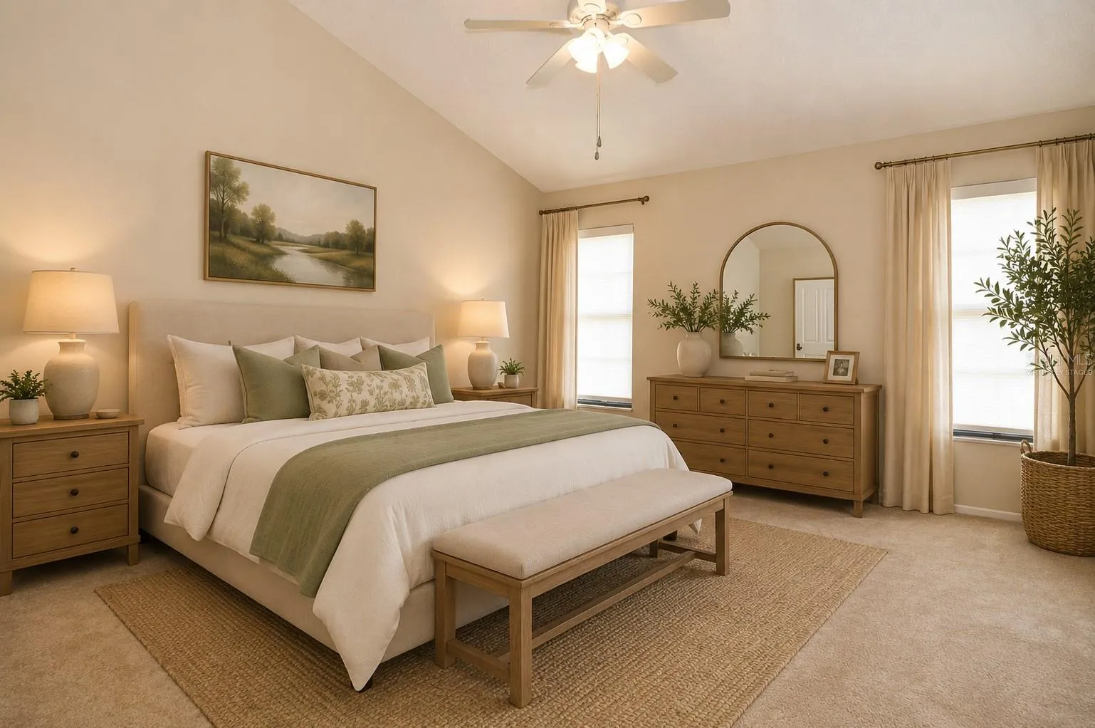 Virtually staged primary bedroom