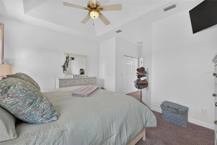 Primary bedroom with tray ceiling