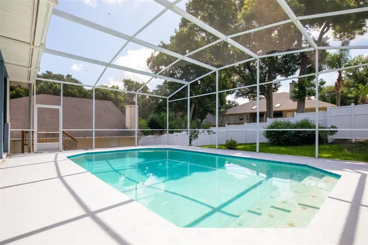 Large sparkling screened pool