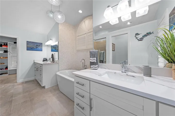 Primary Bathroom with dual sinks, soaker tub and separate shower.