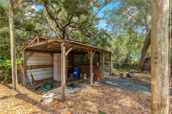 Fish cleaning station and equipment storage shed.