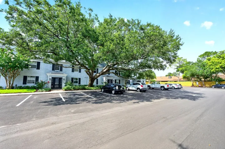 Ample parking, mature trees.