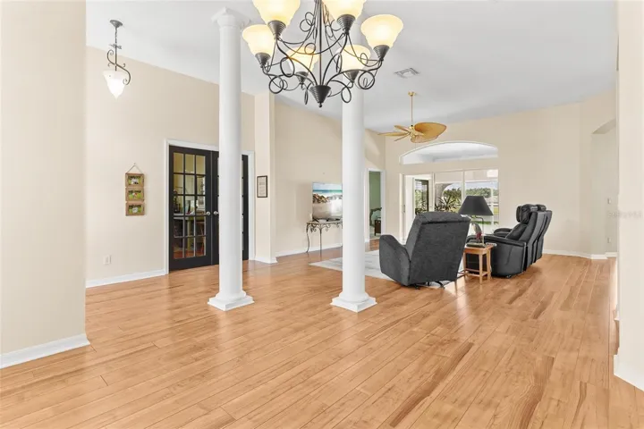Dining and Living Room, Den/Office through French Doors