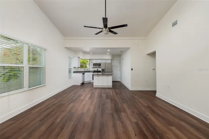 Living room to kitchen, garage entry