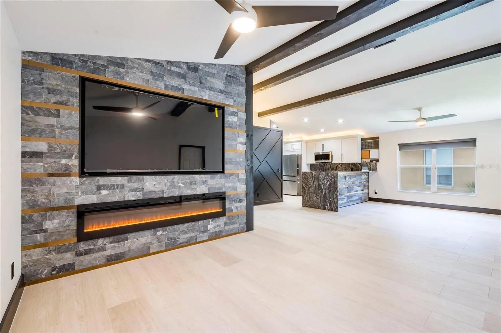 TV/Fireplace Wall with Marble &amp; Lava Rock