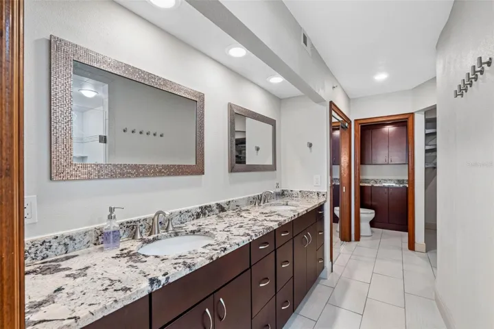 ... Master Bathroom - Completely Remodeled - Double Vanity - Plenty of Drawers &amp; Closet Space. Closets are Either Side of Privacy Room. There Are Two Closets - One on Either Side of The Privacy Room .