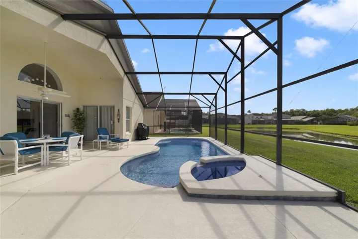 Spacious deck with pool and spa