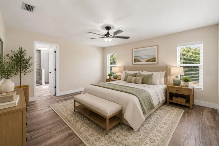 Virtually staged Primary bedroom.