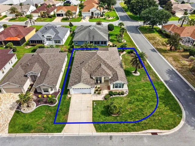 Aerial Front Elevation with Property Lines and Large Corner Lot with ROOM FOR A POOL!