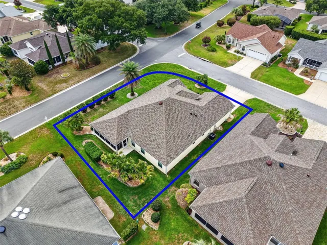 Aerial Rear and Side Elevation with Property Lines and Large Corner Lot with ROOM FOR A POOL!