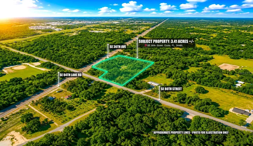 Staged and Illustrated Aerial Photo of Property Towards North West - Showing Location and Property Boundaries