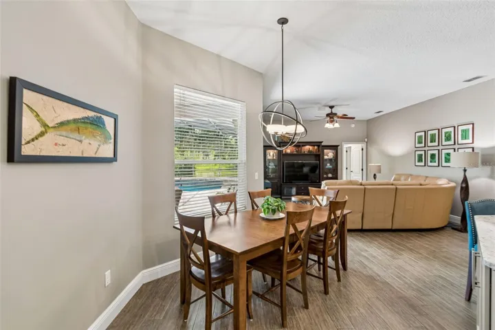 Casual dining nook is open to the kitchen and family room