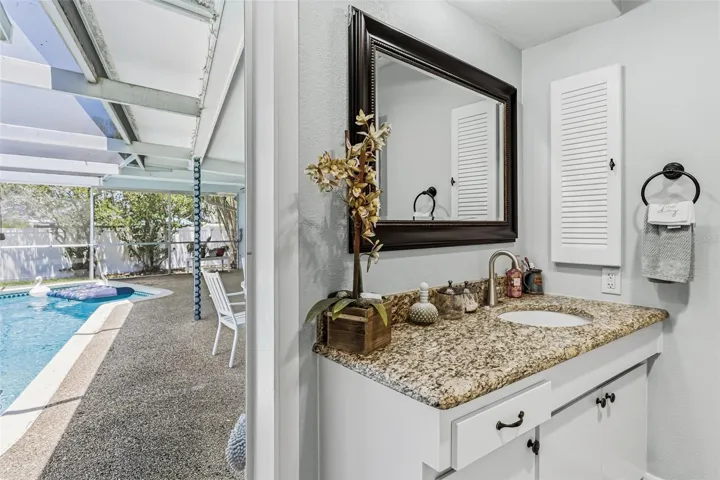 Pool area has direct access to the Guest bathroom.