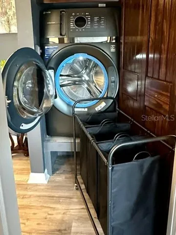 Washer/Dryer combo with raised shelf for easy access
