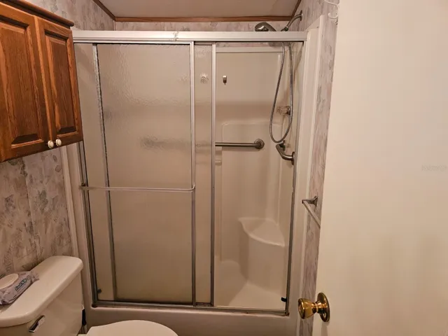 Shower with glass doors